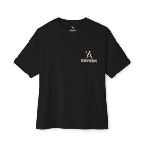Youngpreneur Boxy Tee — Oversized Black T‑Shirt with Front Logo & Back Arch